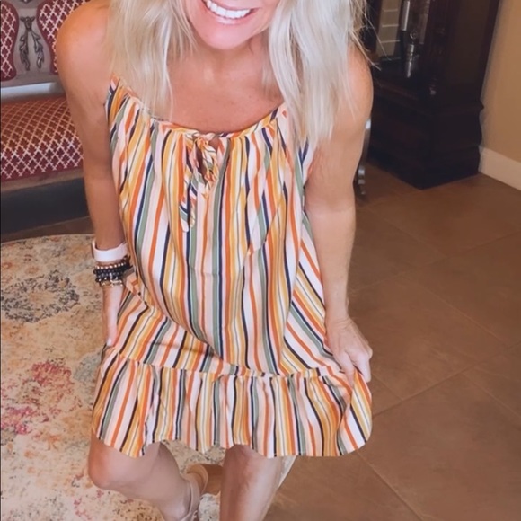 Trindy Clozet Boutique Dresses & Skirts - Yellow Multi Striped Haltered Dress